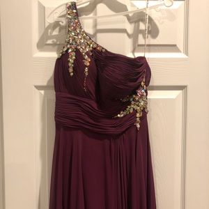 Wine Purple Beaded One Shoulder Prom Formal  Dress